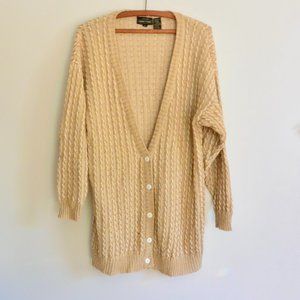 Vintage Jeanne Pierre Gold Knit Cardigan Sweater Christmas Holiday Outfit Medium